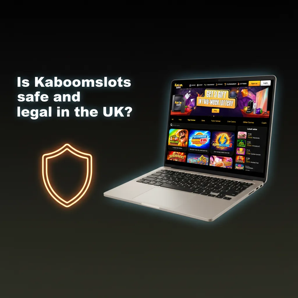 UK flag, 18+ badge, GDPR/SSL shield, KYC/AML checks, and safer play tools for Kaboomslots.