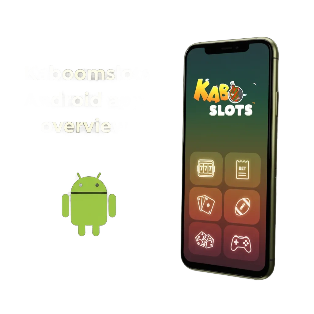 Kaboomslots Android app overview with install steps, showing slots, betting, and live tables in a compact APK.