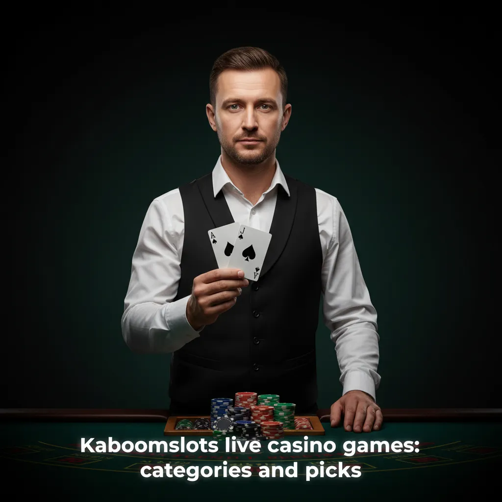 Kaboomslots live dealer games: roulette, blackjack, baccarat, poker, TV games, dice; picks Lightning Roulette, Crazy Time.