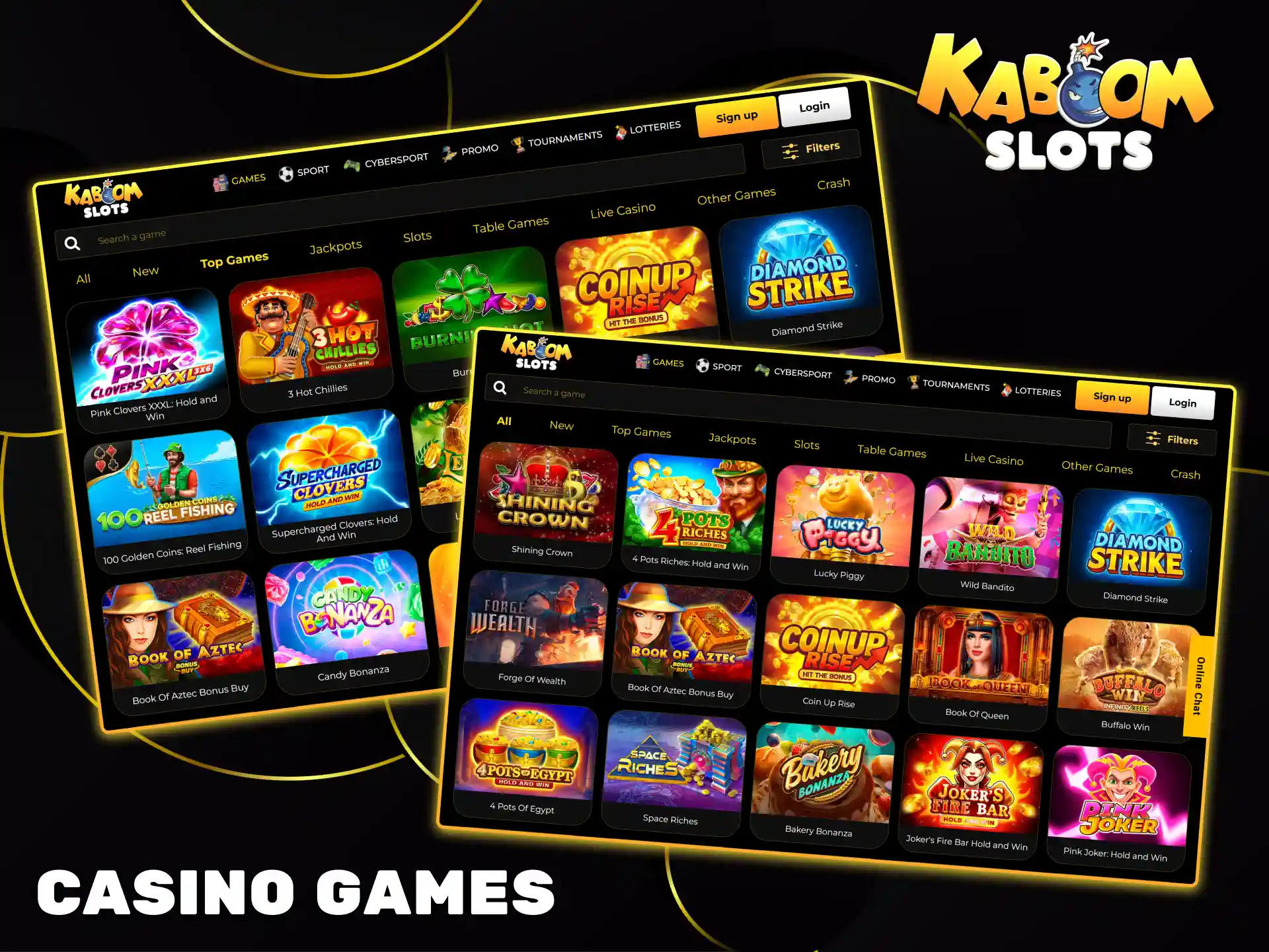 Kaboom Slots offers an extensive collection of exciting online slots and table games.