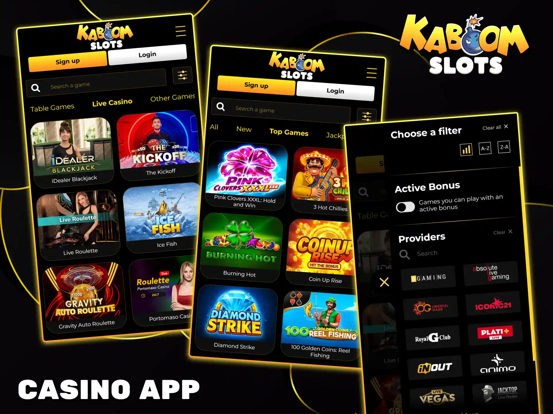 Discover exciting casino games in the Kaboom Slots app.