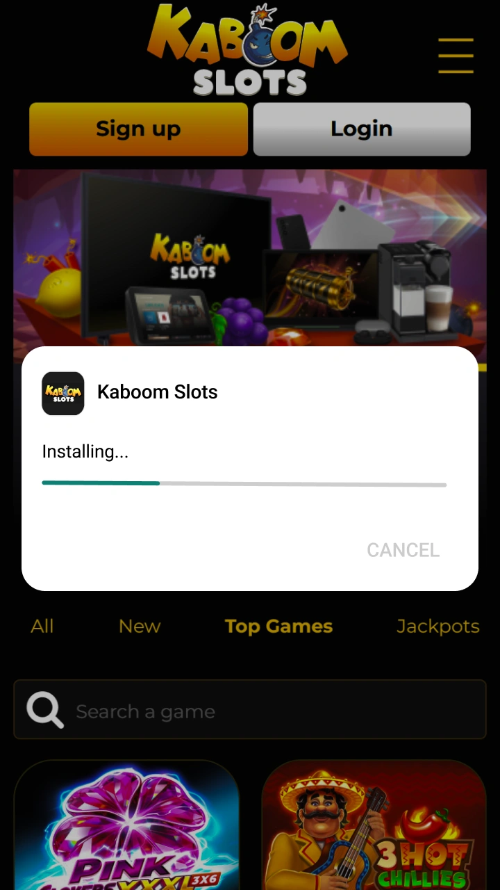 Confirm the quick download to access all the features of Kaboom Slots casino.