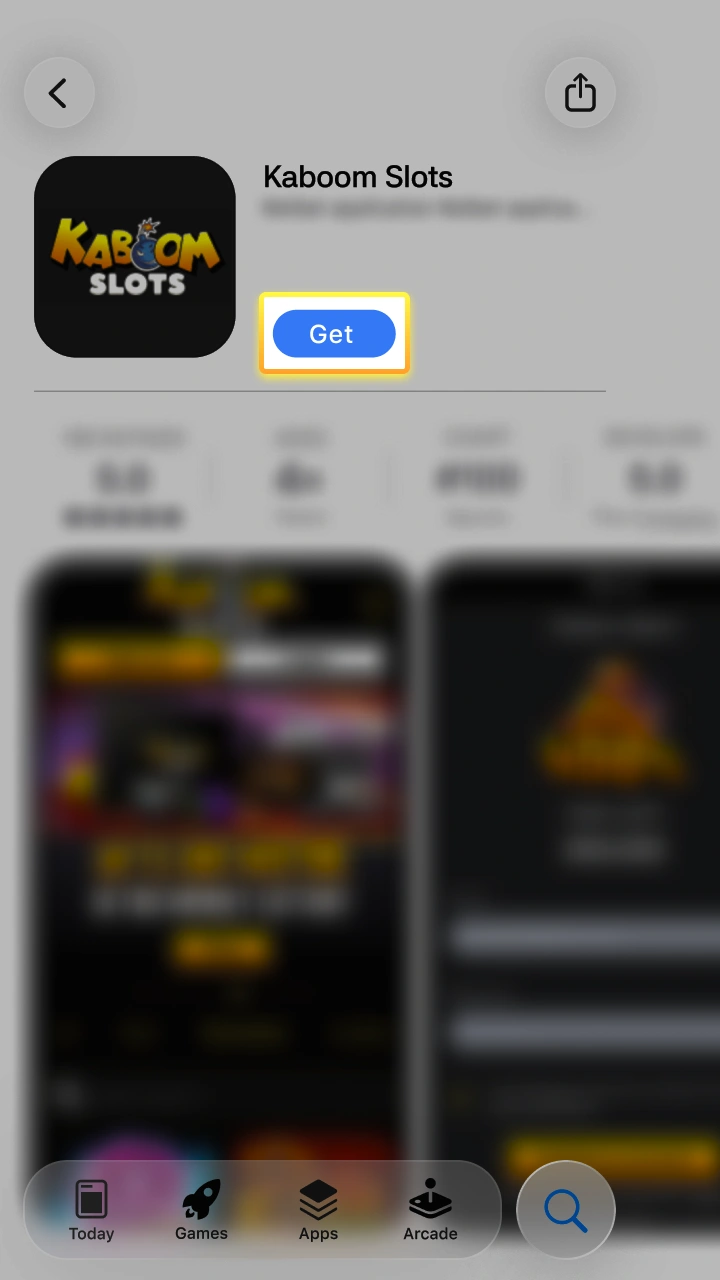 Tap to install the dedicated mobile application for smooth gaming on Kaboom Slots.