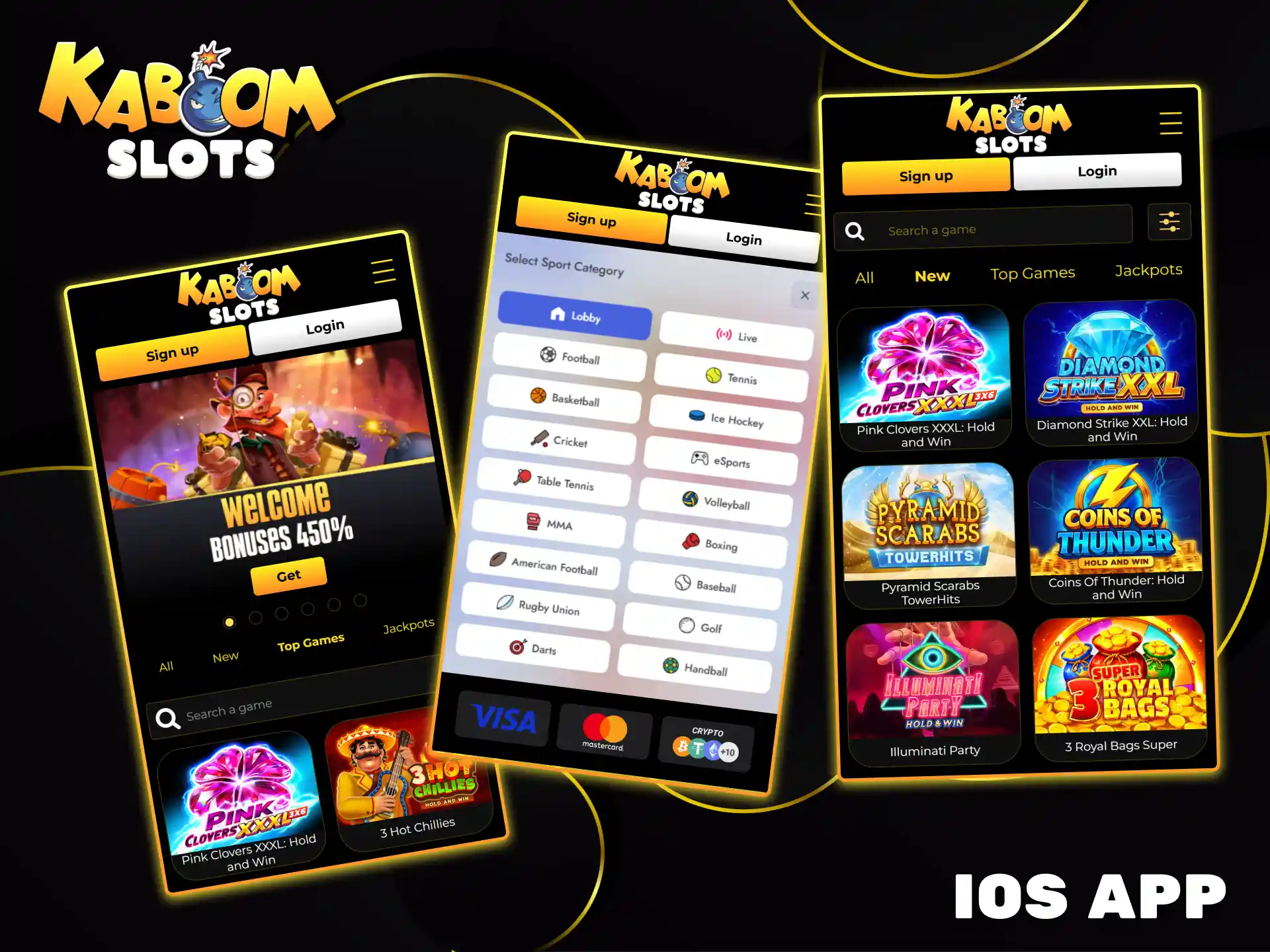 Get access to the best online slots and sports betting markets via the convenient Kaboom Slots app for iOS.
