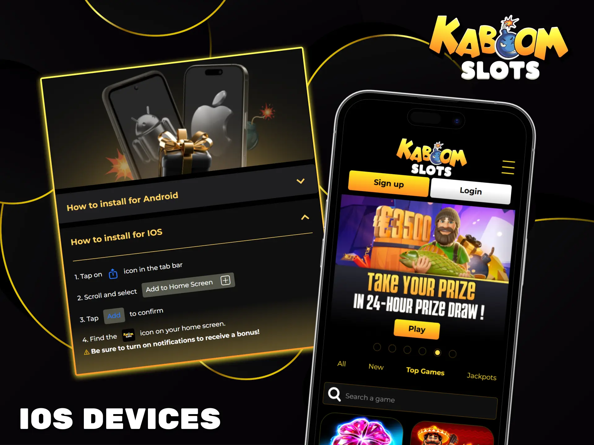 Easily install the Kaboom Slots mobile app on your iOS device and start playing instantly.