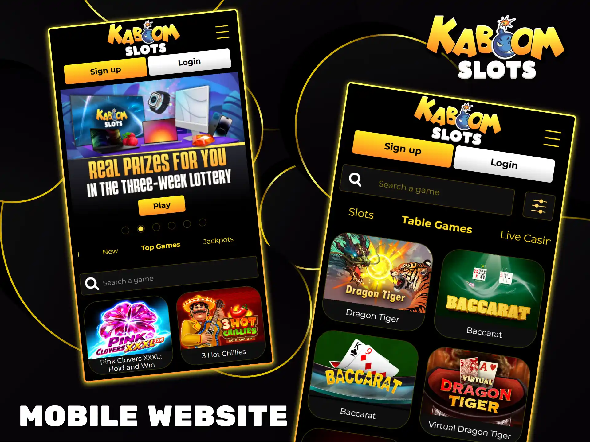 Play exciting table games anywhere using the mobile version of the Kaboom Slots website.