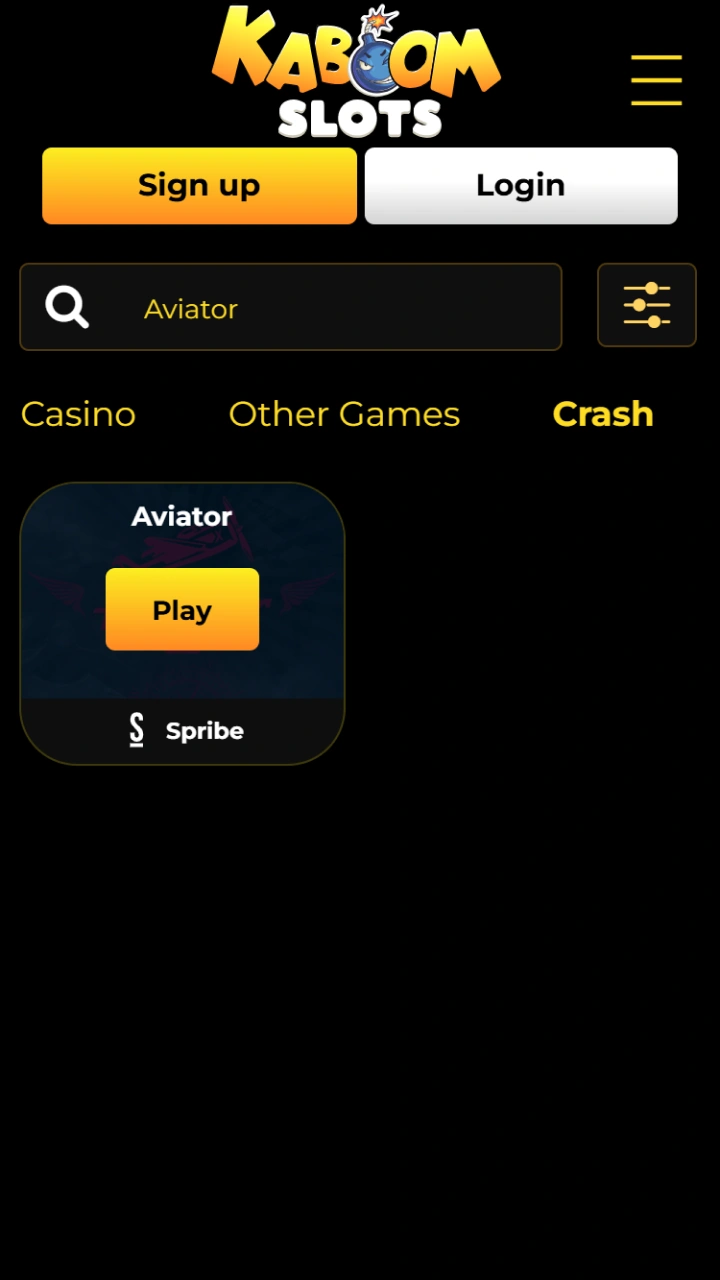 Easily find and launch Aviator in demo mode at Kaboom Slots.