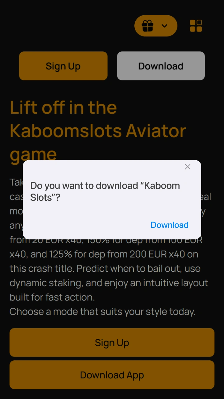 Download the official mobile app for Android directly from the Kaboom Slots website.