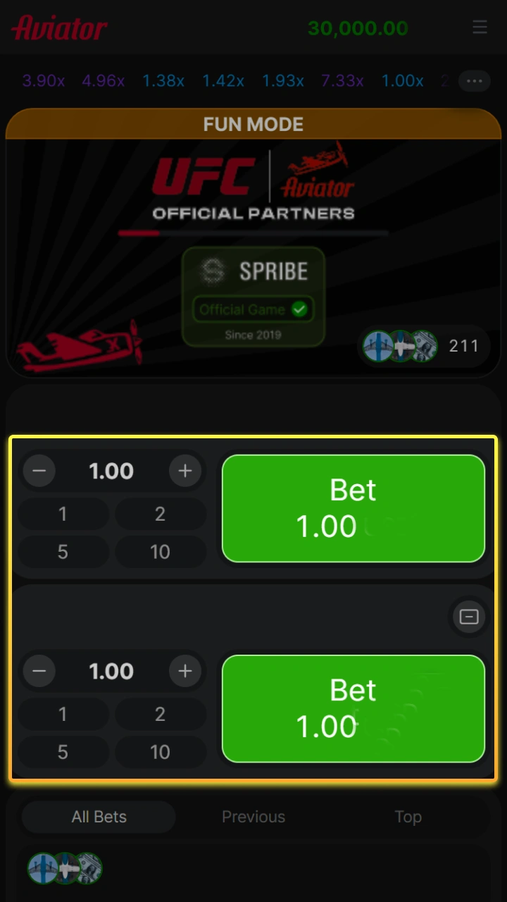 Place bets to your liking in the Aviator game on the Kaboom Slots website.
