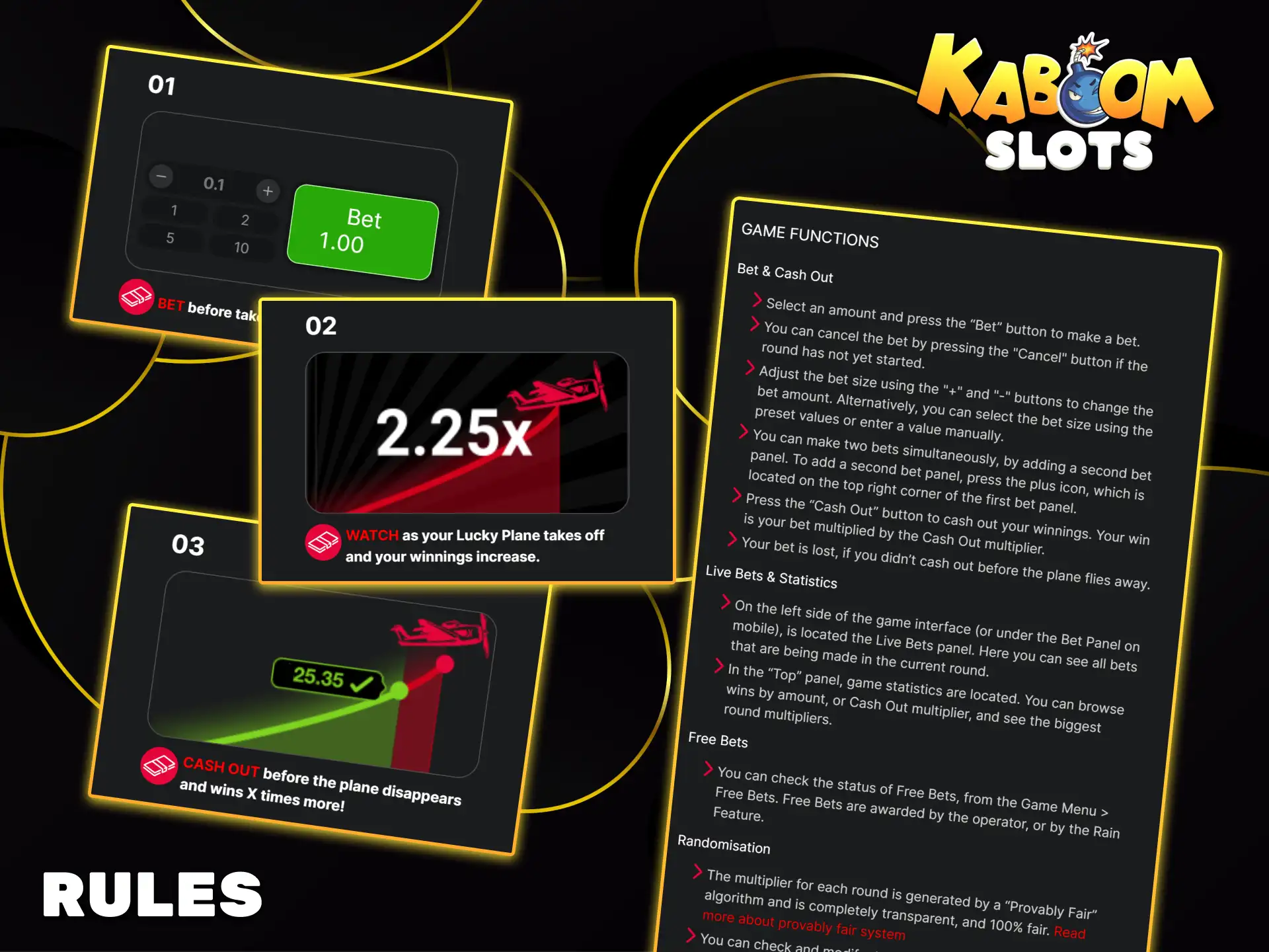 Learn the simple rules of the Aviator game on the Kaboom Slots website.