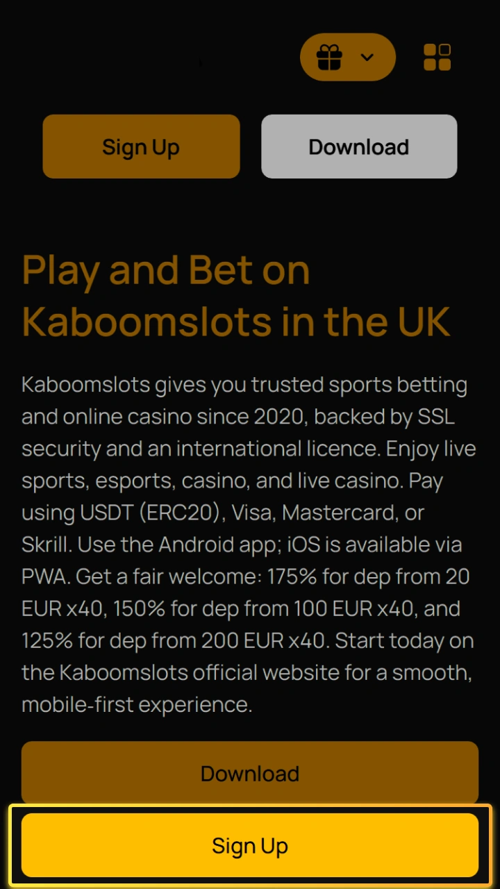 Click the Kaboom Slots registration button on this site to get started.