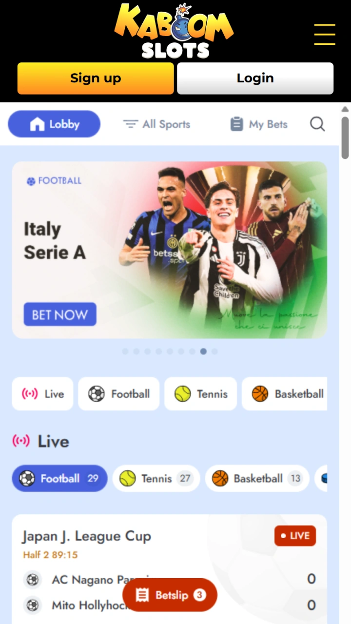 Easily place sports bets on major leagues using the Kaboom Slots app for iPhone.
