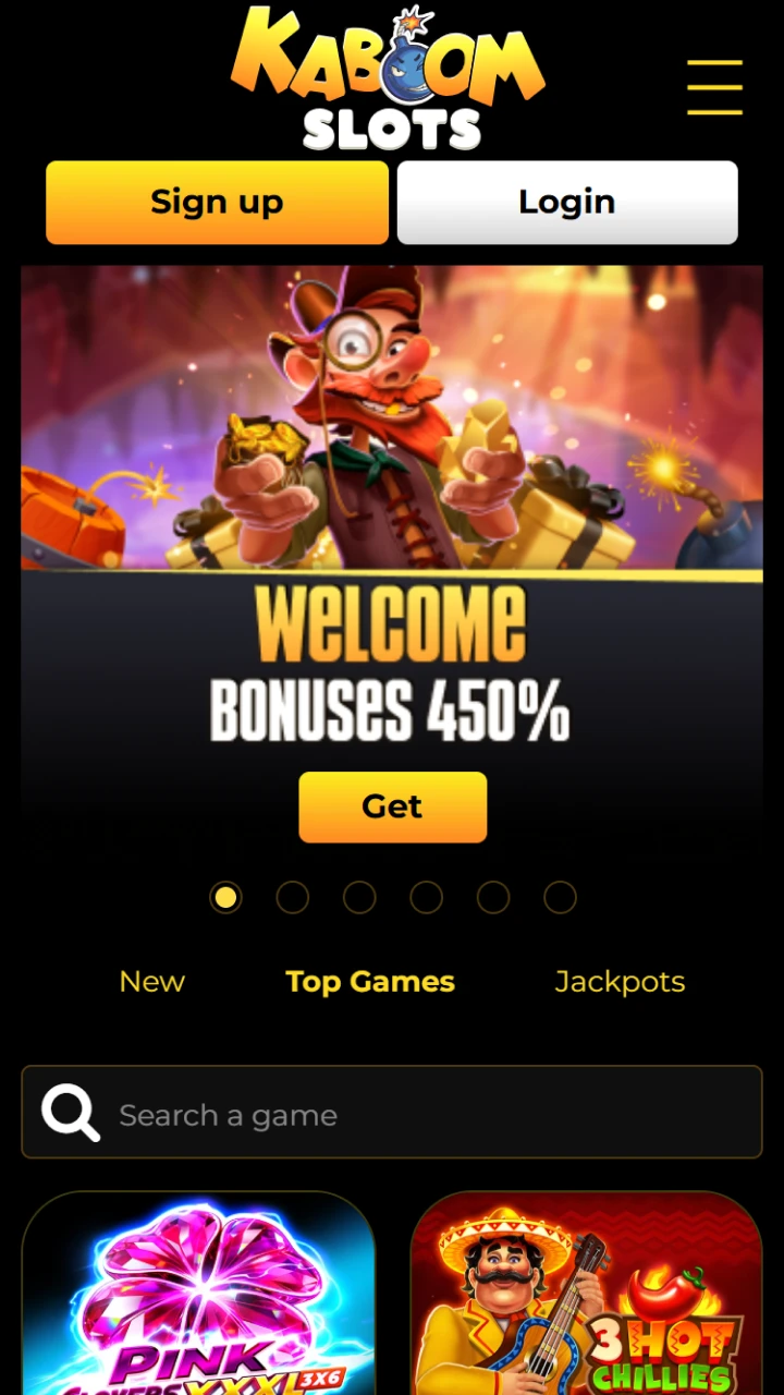 Go to the official Kaboom Slots website to start installing the app.