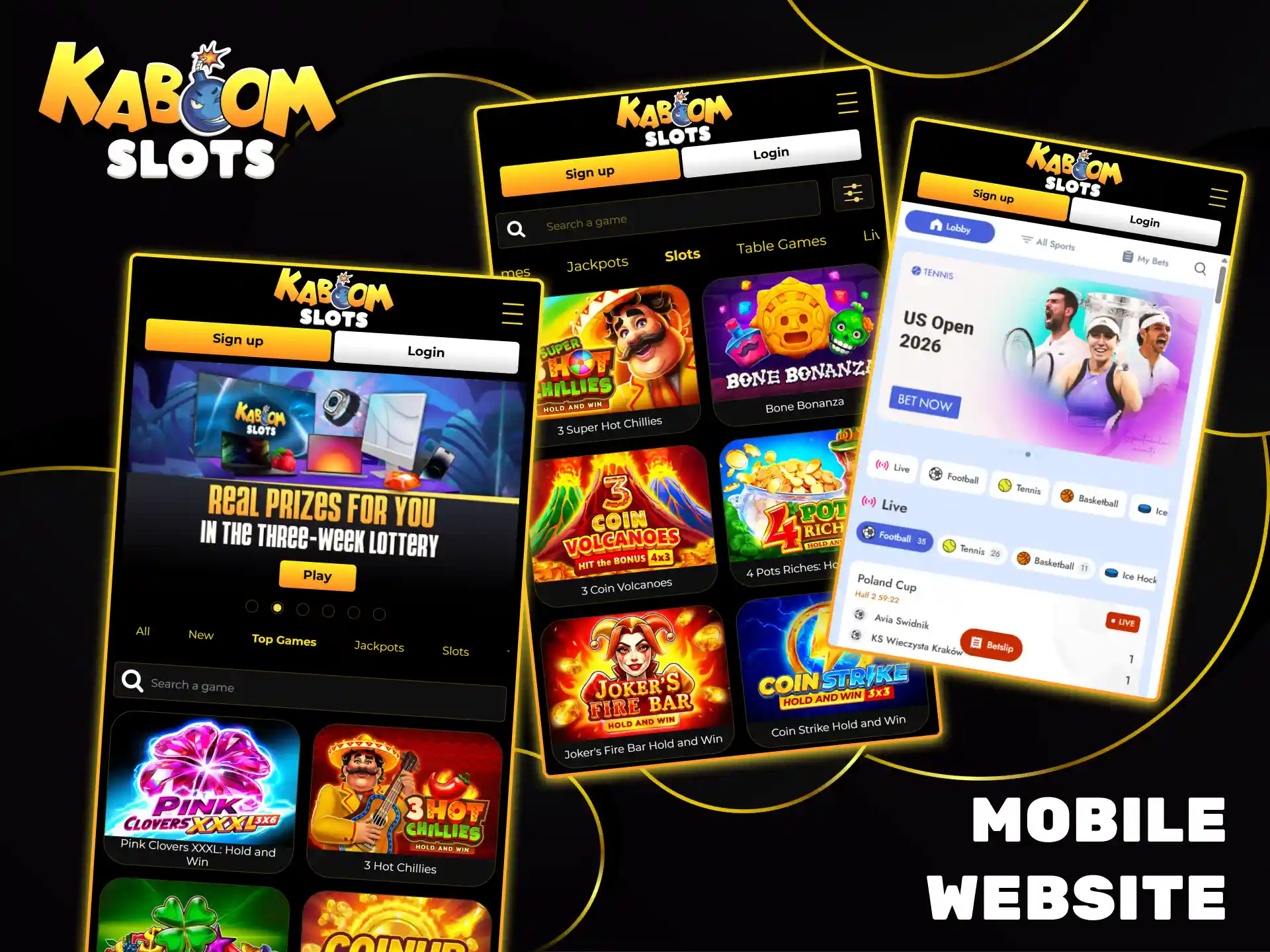 Enjoy your favorite games on the fully optimized Kaboom Slots mobile website.
