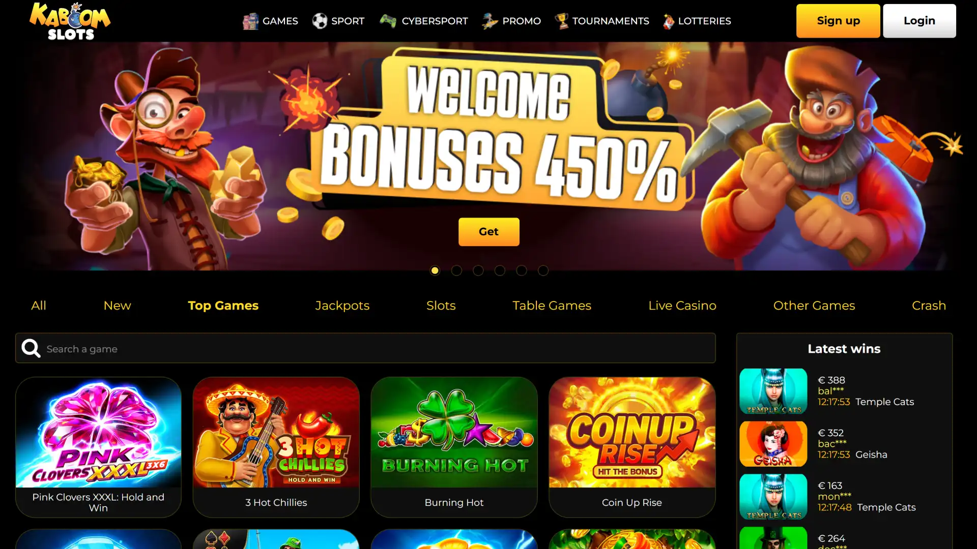 Get a 450% welcome bonus and play the best games at Kaboom Slots.