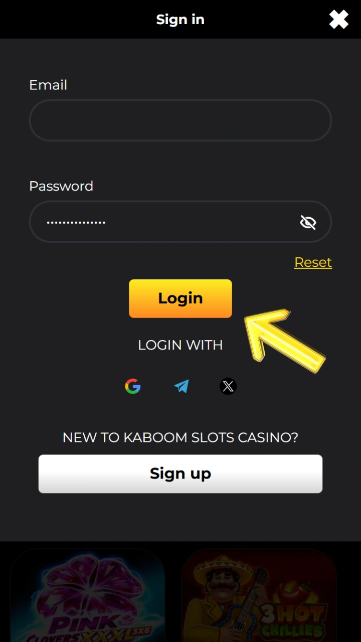 Log in to your account to request a fast and secure withdrawal at Kaboom Slots.