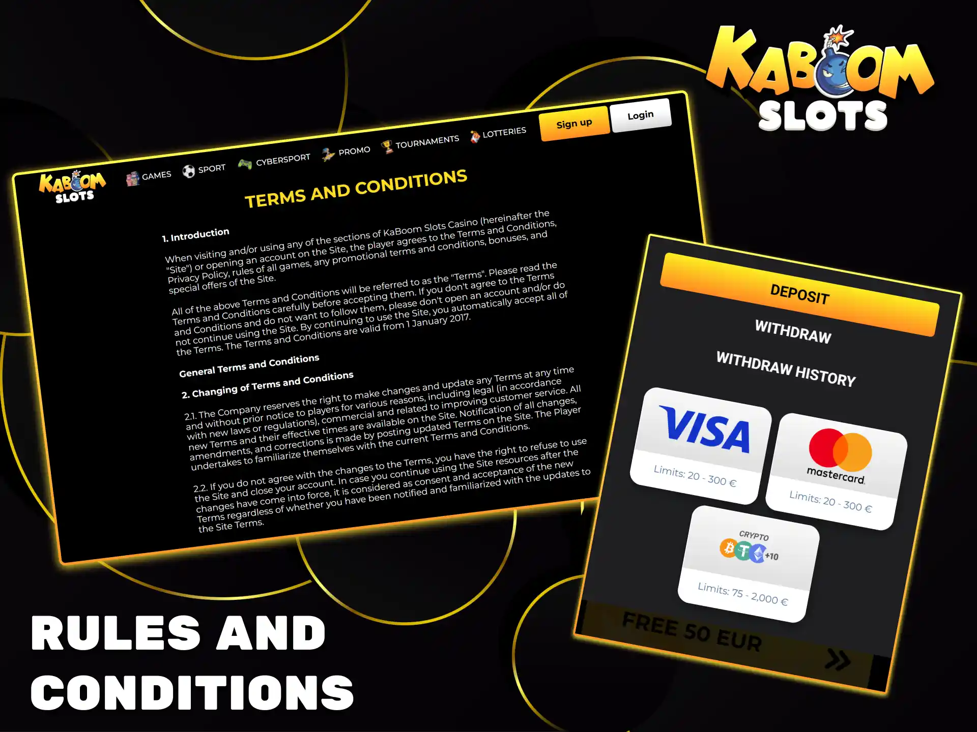 Review the payment rules on the official Kaboom Slots website.