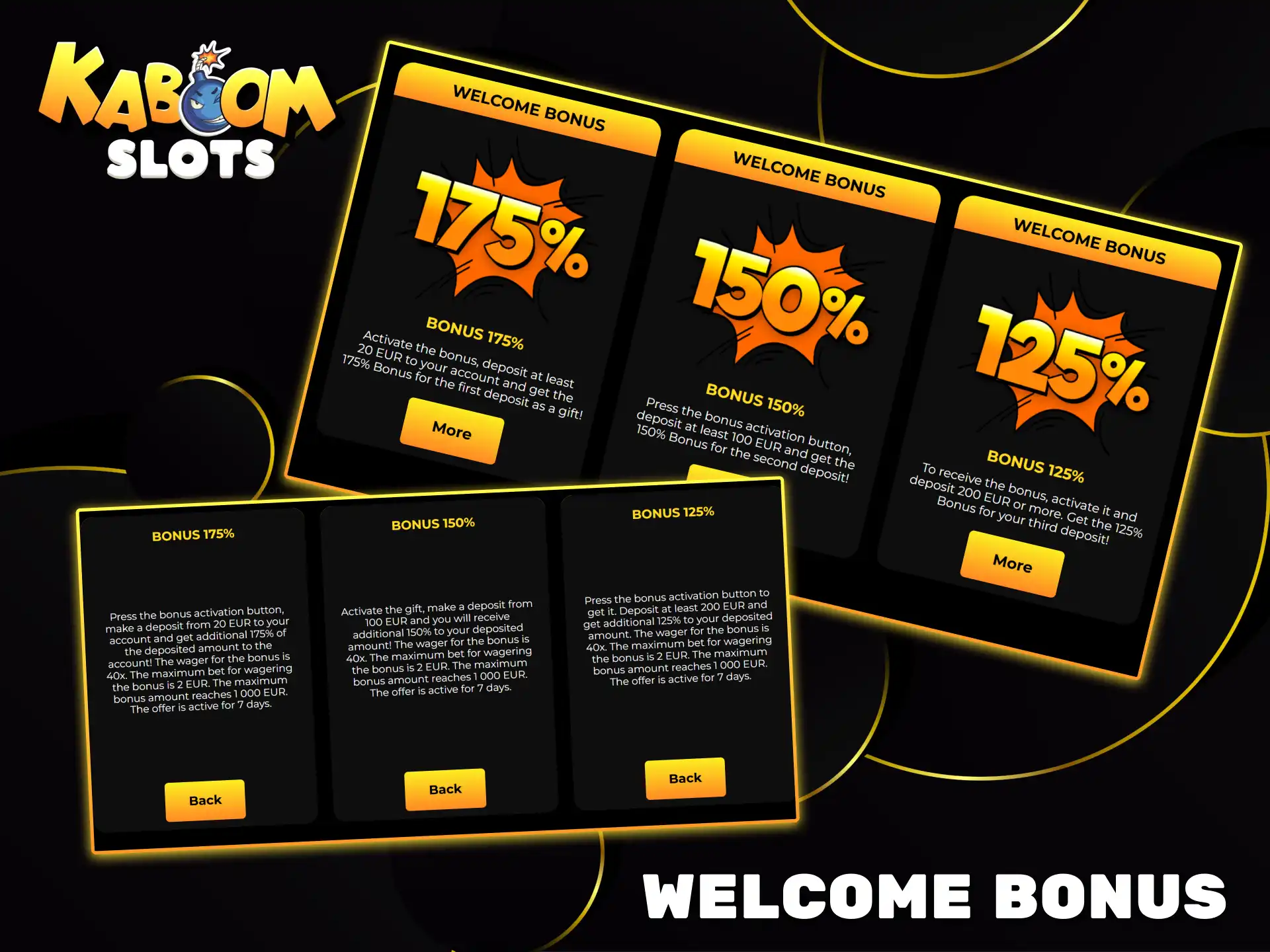 Get generous deposit bonuses when you fund your new account at Kaboom Slots.