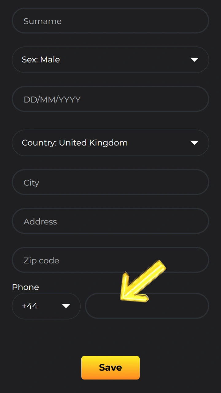 Confirm your contact details to complete your profile creation on Kaboom Slots.
