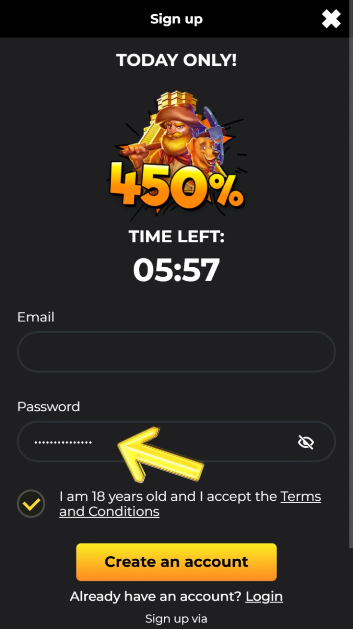 Enter a strong password to protect your new account on Kaboom Slots.