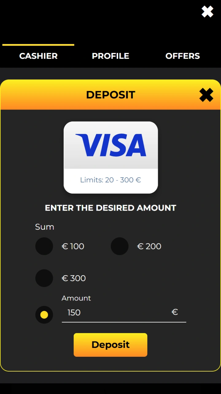 Make a quick deposit using Visa or Mastercard to get a bonus at Kaboom Slots.