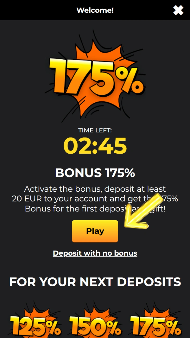Choose the welcome package that suits you best to boost your first deposit at Kaboom Slots.