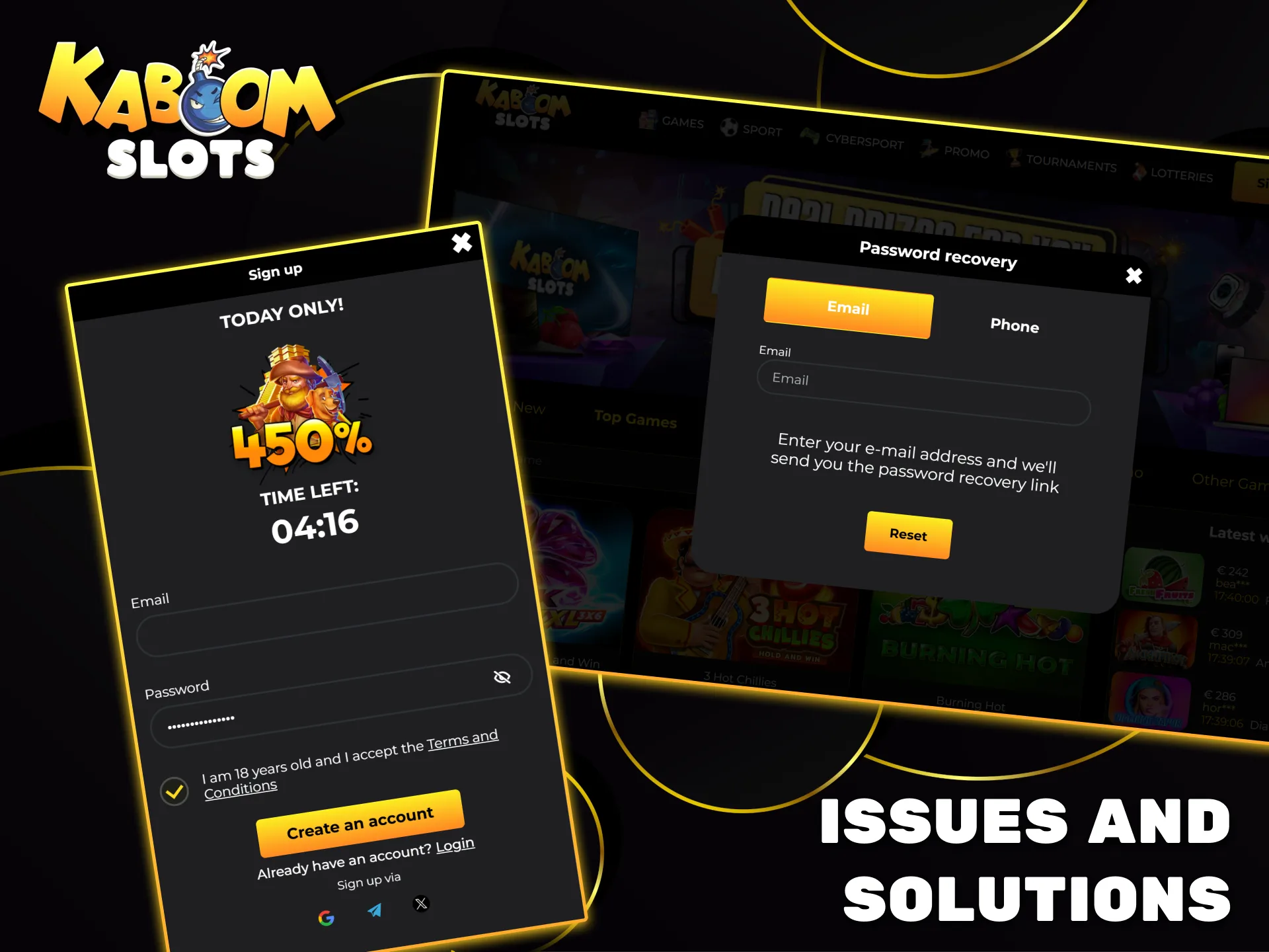 You can easily resolve issues accessing your Kaboom Slots account with the help of the support team.
