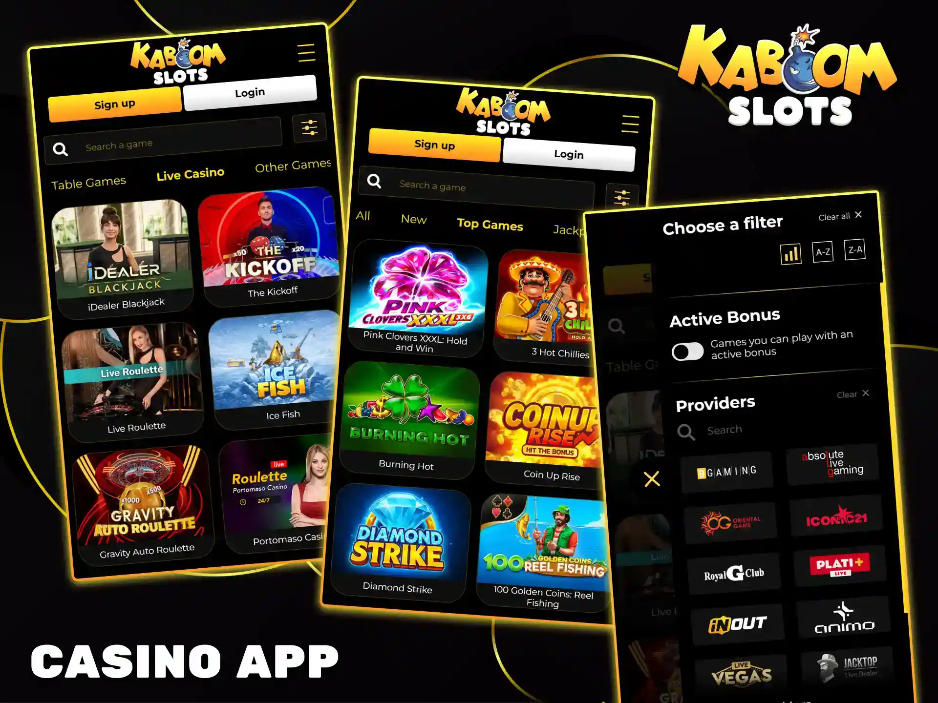 Discover exciting casino games in the Kaboom Slots app.