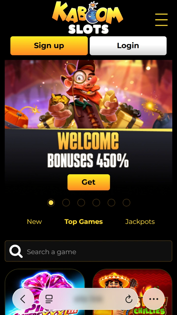 Go to the official Kaboom Slots website to start installing the app.