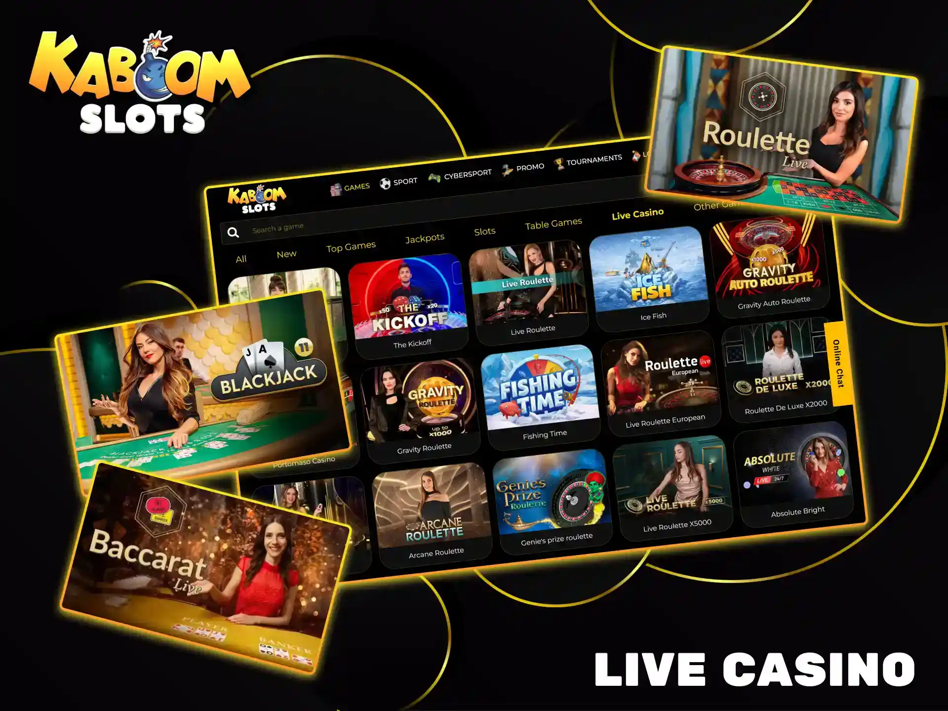 Immerse yourself in the exciting world of Kaboom Slots Live Casino games with real dealers.