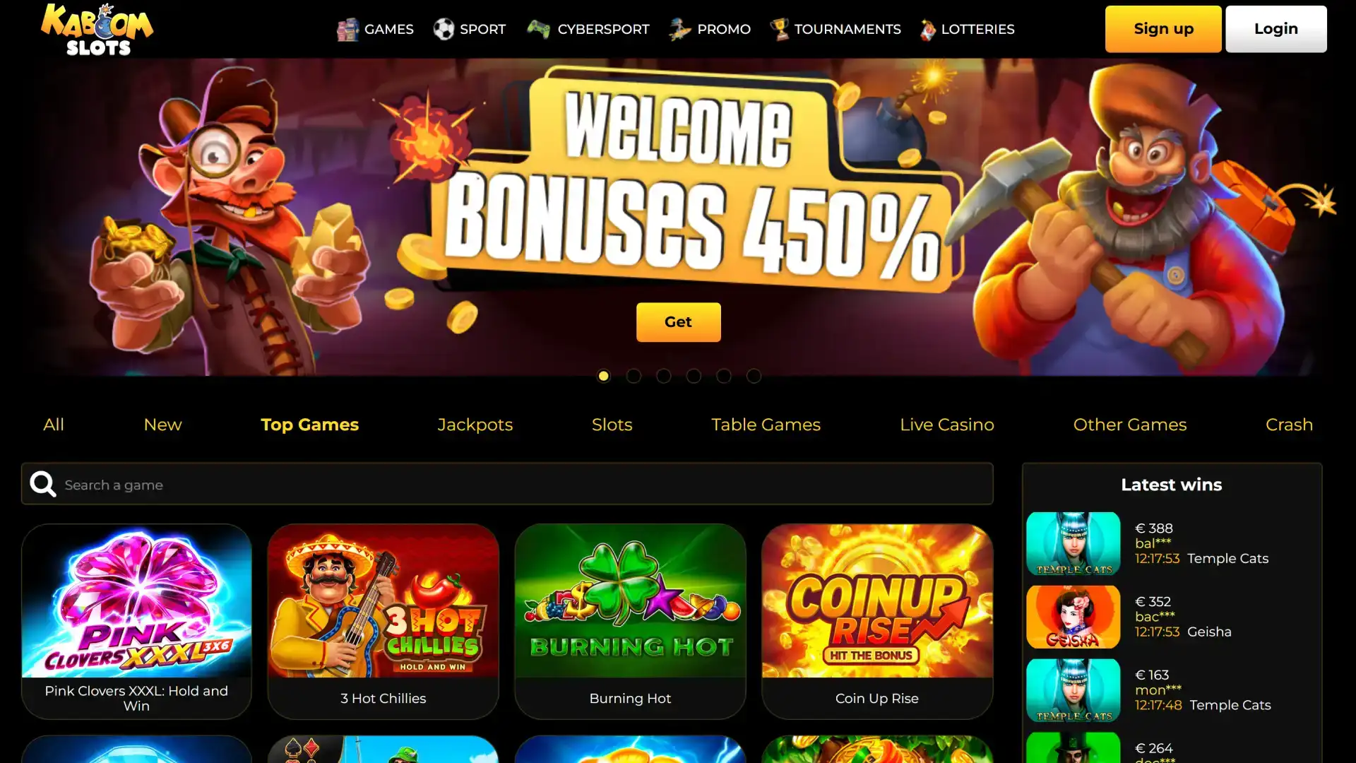 Get a 450% welcome bonus and play the best games at Kaboom Slots.