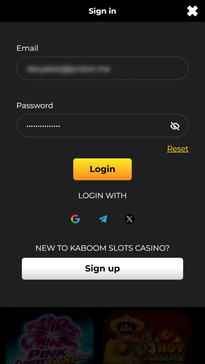Log in to your account to request a fast and secure withdrawal at Kaboom Slots.