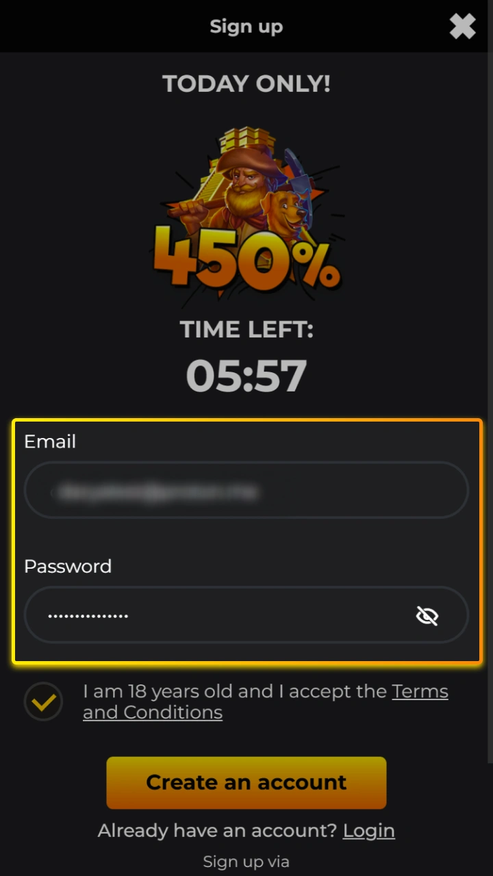 Enter a strong password to protect your new account on Kaboom Slots.